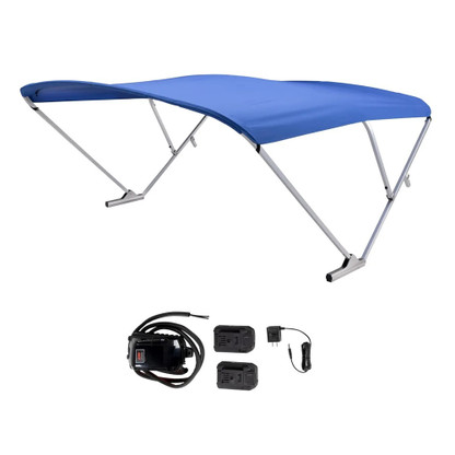 SureShade Battery Powered Bimini - Clear Anodized Frame  Pacific Blue Fabric