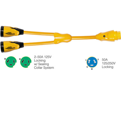 Marinco Y504-2-503 EEL (2)50A-125V Female to (1)50A-125\/250V Male "Y" Adapter - Yellow