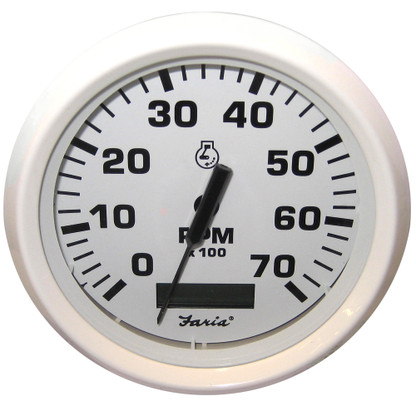 Faria Dress White 4" Tachometer w\/Hourmeter - 7,000 RPM (Gas - Outboard)