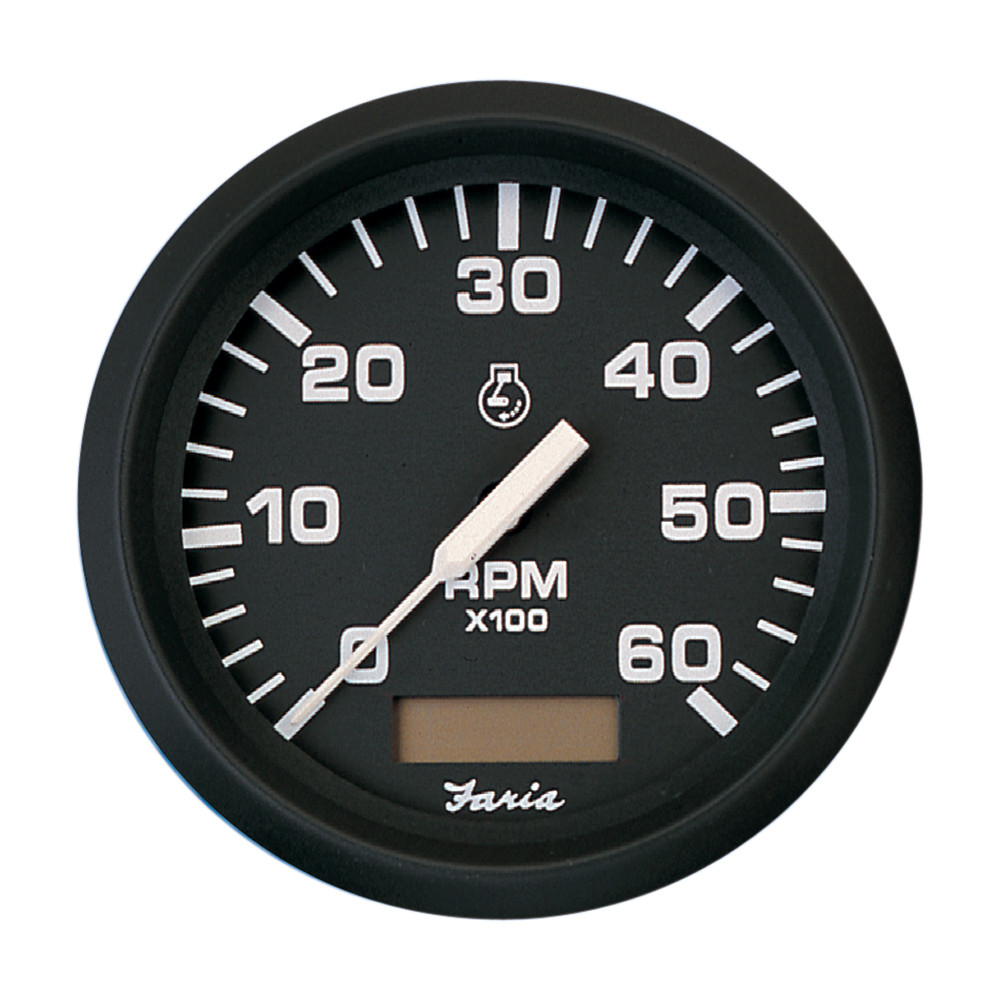 Faria Euro Black 4" Tachometer w/Hourmeter 6,000 RPM (Gas Inboard)