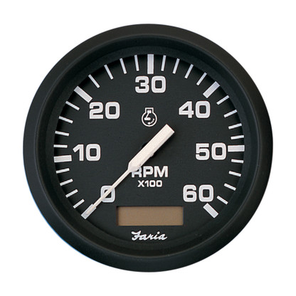 Faria Euro Black 4" Tachometer w\/Hourmeter - 6,000 RPM (Gas - Inboard)