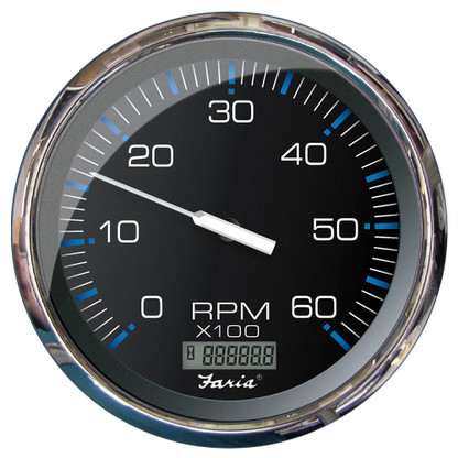 Faria 5" Tachometer w\/Digital Hourmeter (6000 RPM) (Gas) (Inboard) Chesapeake Black w\/Stainless Steel