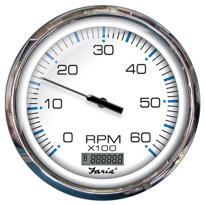 Faria 5" Tachometer w\/Digital Hourmeter (6000 RPM) Gas (Inboard) Chesapeake White w\/Stainless Steel