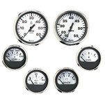Faria Spun Silver Box Set of 6 Gauges - Speed, Tach, Voltmeter, Fuel Level, Water Temperature  Oil