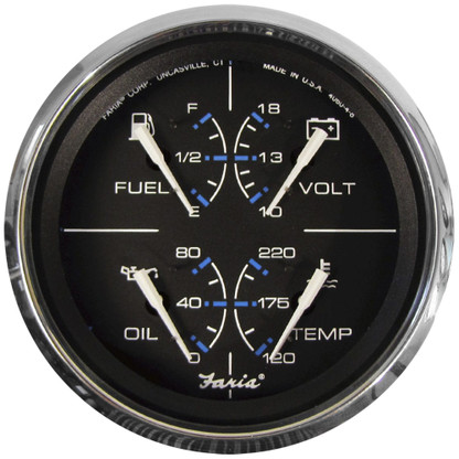 Faria Chesapeake Black w\/SS Bezel 4" Multifunction [Fuel Level | Oil PSI (100 PSI) | Water Temp (120-250 F) | Voltmeter (10-16 VDC)] - Black