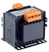 150VA Single Phase transformer orange accents with white background.