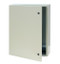 Wall mounted steel enclosure with white background.