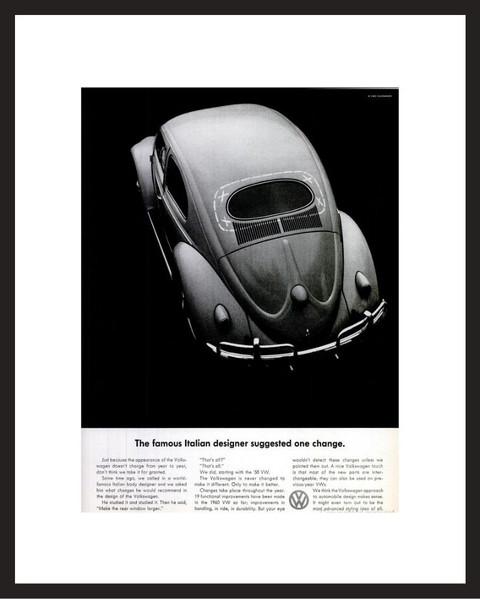 LIFE Magazine - Framed Original Ad - 1960 VW Bug - Italian Designer 