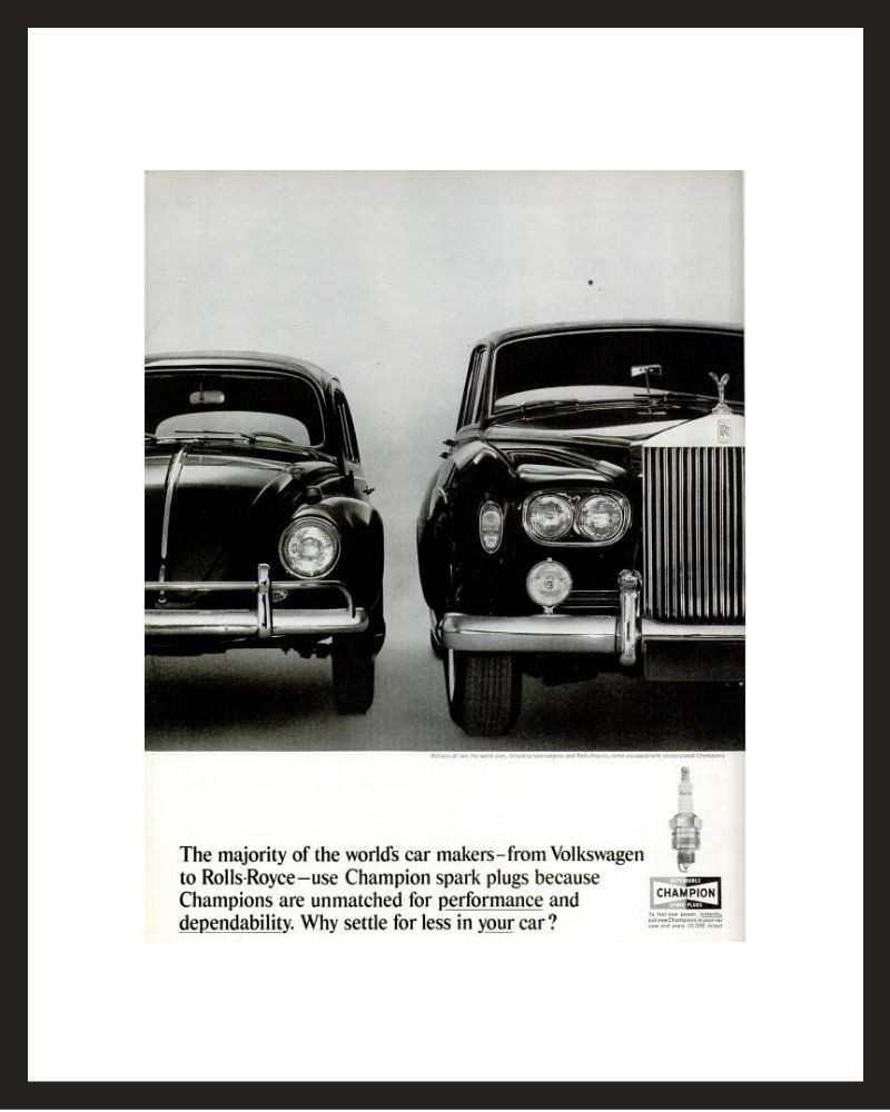 LIFE Magazine - Framed Original Ad - 1964 VW Bug & Rolls Royce