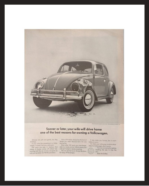 LIFE Magazine - Framed Original Ad - 1964 Wife-Wrecked VW Bug Ad 