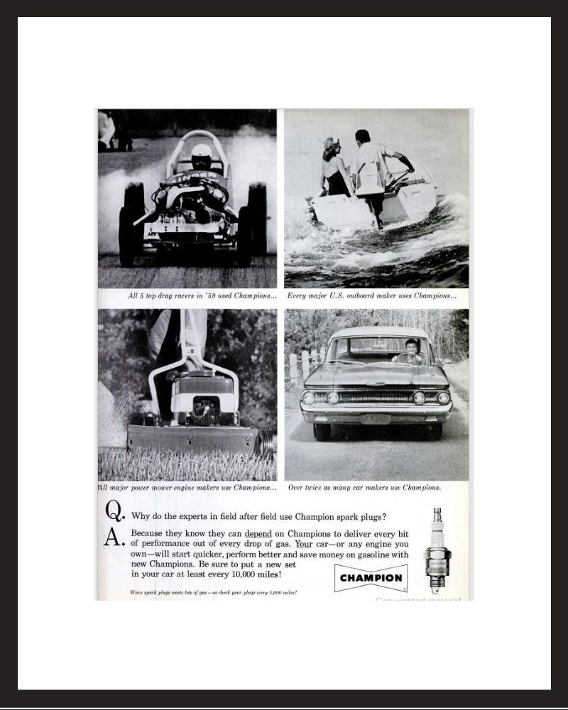 LIFE Magazine - Framed Original Ad - 1960 Champion Spark Plug Ad