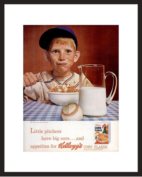 LIFE Magazine - Framed Original Ad - 1965 Kellogg's Cornflakes - Baseball