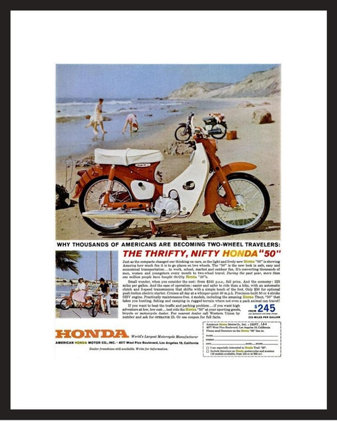 LIFE Magazine - Framed Original Ad - 1962 Honda 50 Trail Bike 