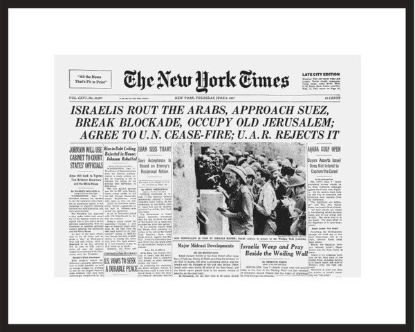 New York Times - Framed Historic Reprint - 1967 Six -Day War / Jerusalem Captured