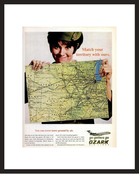 LIFE Magazine - Framed Original Ad - 1967 Ozark Airlines Ad