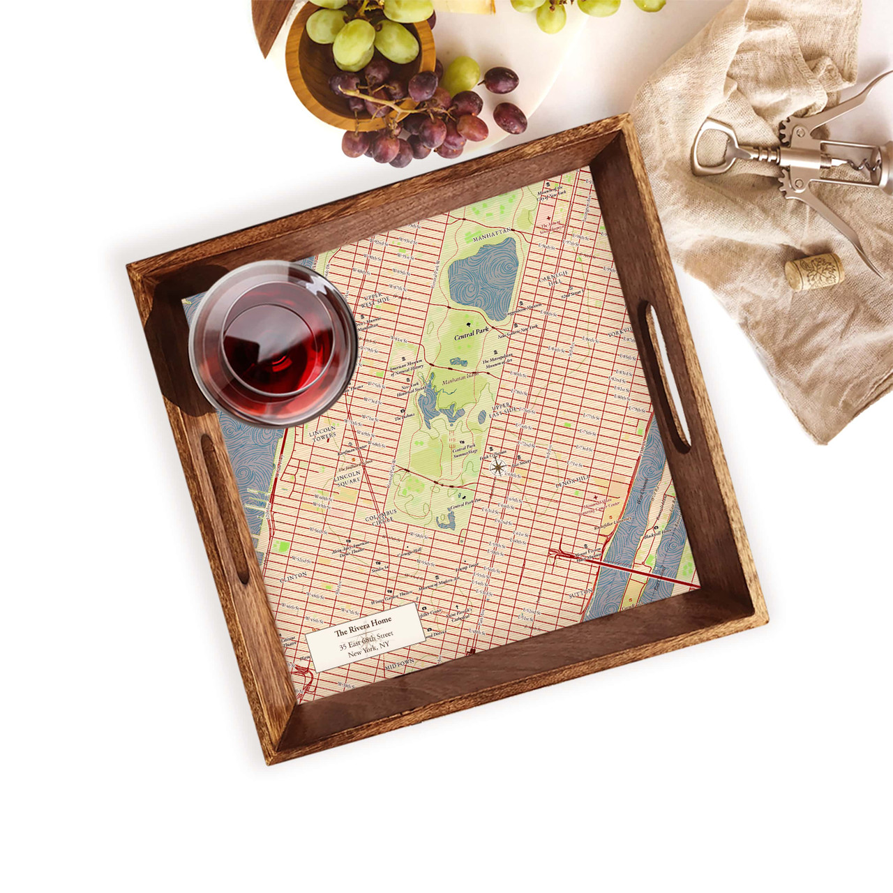 AnyDate Wood Map Serving Tray