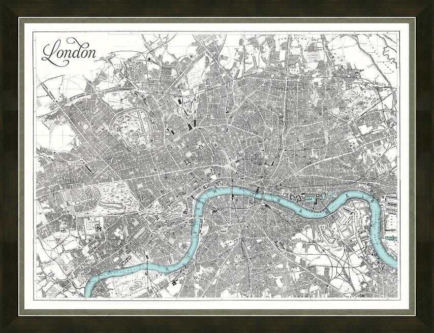 Framed Victorian Map Of London Circa 1830 A3 Size Mounted In Black Frame 