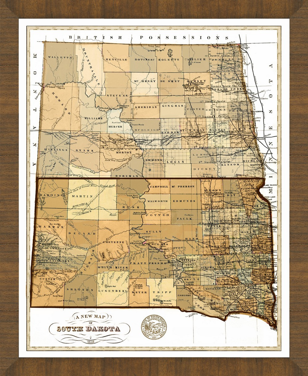 Old Map of South Dakota