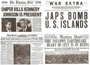 Four Tragic Dates in History Newspaper Set