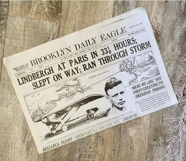 Charles Lindbergh Flight Historic Newspaper