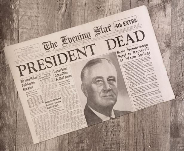 FDR Dies - Hero of WW2 - Historic Newspaper