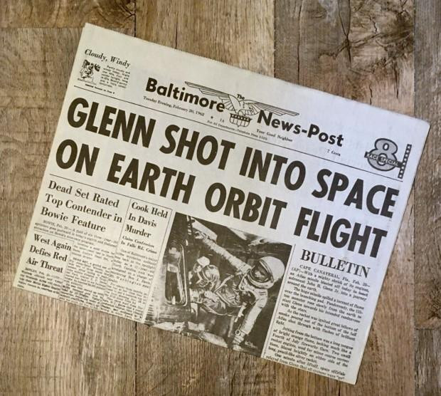 John Glenn Orbits Earth Historic Newspaper – 1st American in space