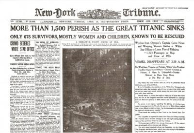 Titanic Sinks Historic Newspaper Reprint