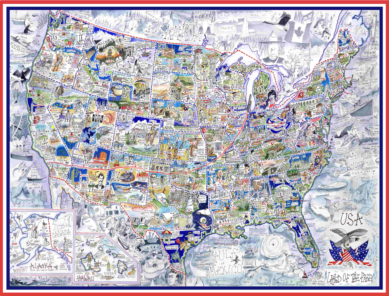 USA - Land of the Free - Illustrated Map Puzzle