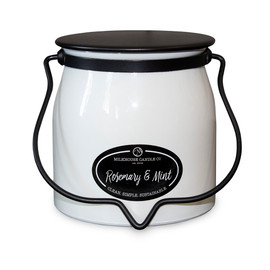 Fragrance: The refreshing aroma of muddled rosemary and crisp spearmint dance with elements of cool eucalyptus, pine and cypress soothing the soul and lifting the spirits along the way.
The Milkhouse Candles all natural wax candles are top of the line. The 16-ounce 100% paraffin-free Butter Jar candles have a soy wax base infused with pure beeswax for an unsurpassed 65+ hours of burn time. Double lead-free cotton wicks are used to fill your home with fragrance and give you the best clean, soot-free candle experience possible. Premium Scented Candles: Milkhouse Candles are blended with premium fragrance oils for maximum fragrance throw. Combined with our paraffin-free all natural wax, these candles will add a lovely ambiance and fragrance to almost any room. Beautiful jars: the Creamery Glow Collection comes in a creamy white painted jar accented with a black lid, handle and label that completes the timeless and sophisticated look. MADE IN THE USA - Milkhouse Candles hails from a small Iowa town, and we stay close to our roots by using soy wax made with soybeans grown in America's heartland. Paraffin-free, Paraben-Free, phthalate-Free, never tested on animals. Clean. Simple. Sustainable.