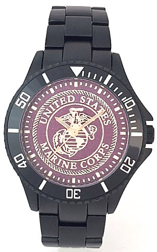 US Marine Corps Watch
Black Aluminum
Dark Red Medallion Dial/Gold Logo