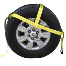 YELLOW ADJUSTABLE TOW DOLLY STRAP WITH 2” TOP STRAP AND FLAT HOOK