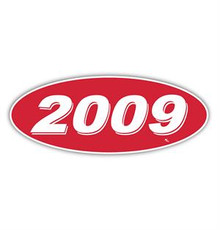 Vinyl Highlights Oval Model Year "2009" White /Red 12/Pack