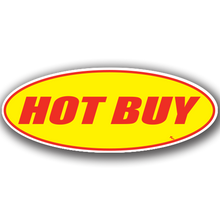 Vinyl Highlights Oval Slogans "Hot Buy" Red/Yellow 12 Pack
