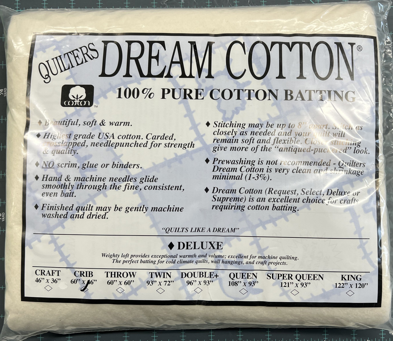 Quilters Dream Deluxe Cotton Batting - Crib Size