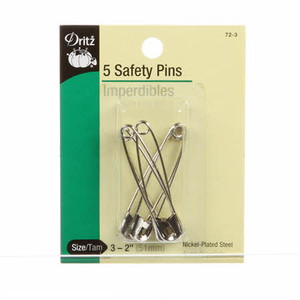Size 3 - 2" Safety Pins.  Qty = 5.