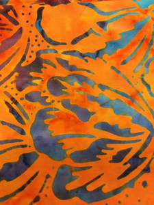 1 Yard Orange Batik with Turquoise Flowers