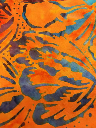 1 Yard Orange Batik with Turquoise Flowers