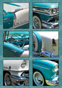 Turquoise Car Closeups Quilt Panel - set of 6 blocks