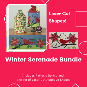 Winter Serenade Bundle
Includes Pattern, one Spring and one set of laser cut applique shapes.
Does not include fabric for Body of pop up or stabilizer.