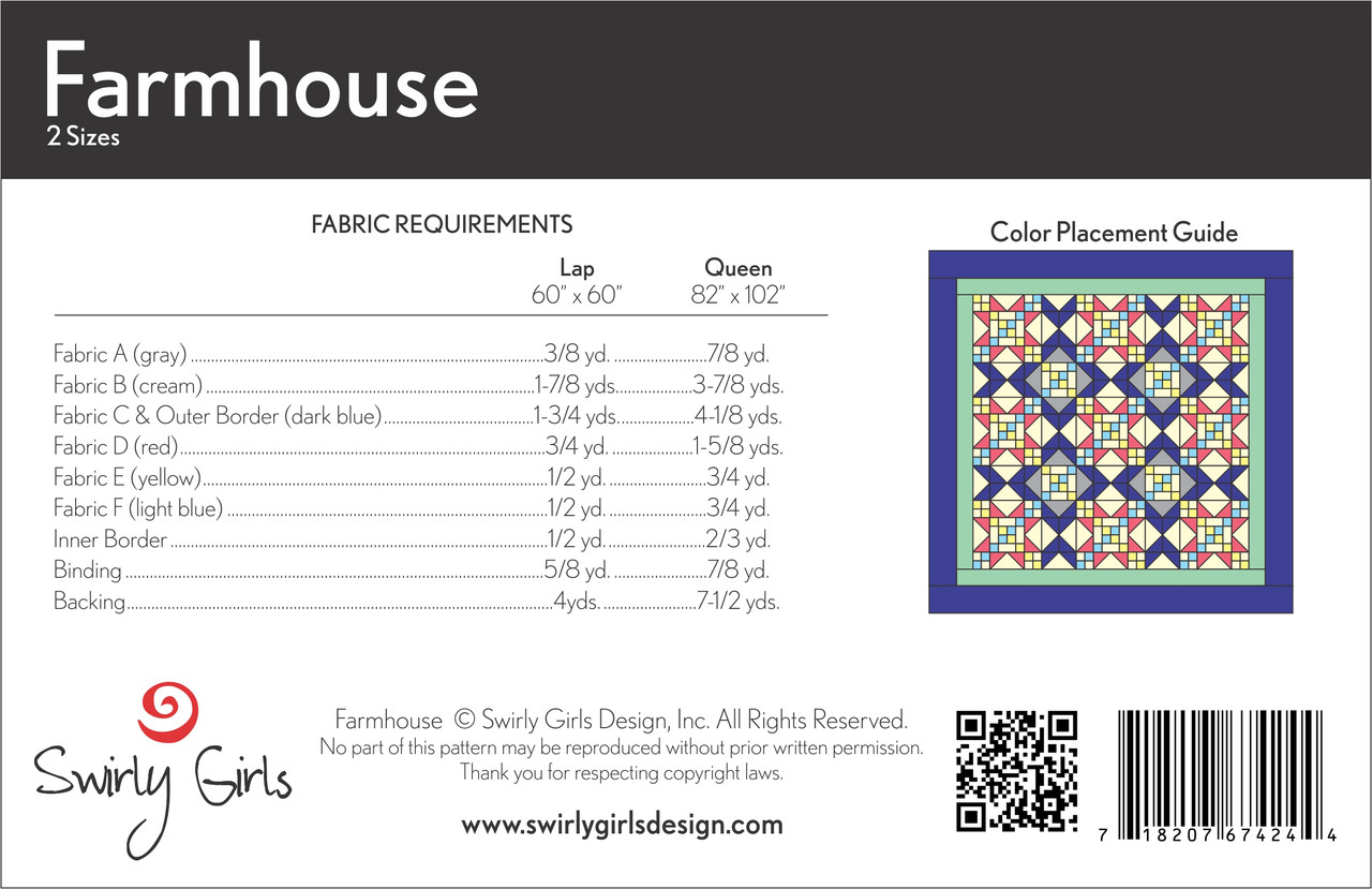 SGD063pdf Farmhouse Quilt Pattern - pdf printable - Fat Quarter Gypsy Shop