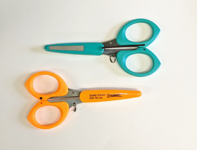 ToolTron Serrated Thread Scissors with File Cap - Neon Orange or Teal