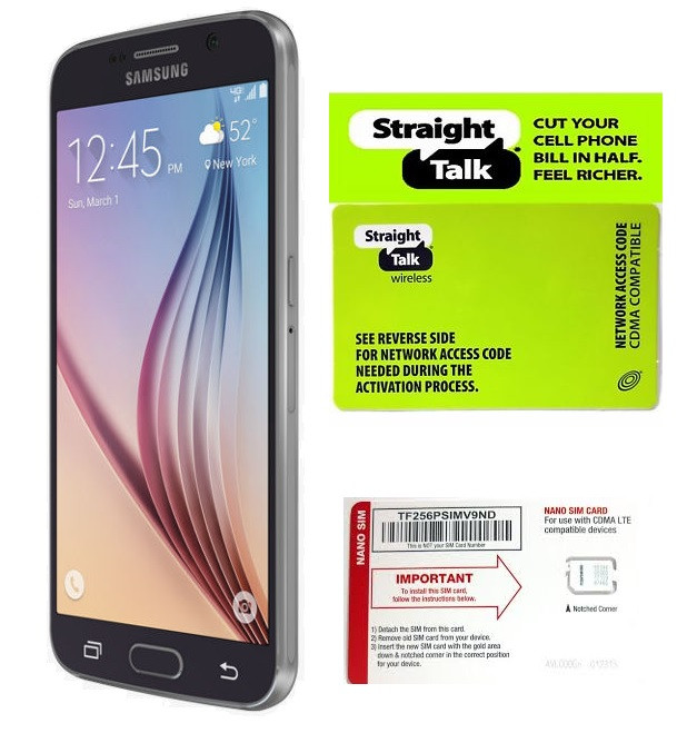 Samsung Galaxy S6 Black Sapphire 64GB Straight Talk (Verizon Towers) with  SIM Card - tigerphones