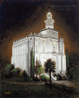 St George Temple at Night 11x14 LE Signed & Numbered - Giclee Canvas