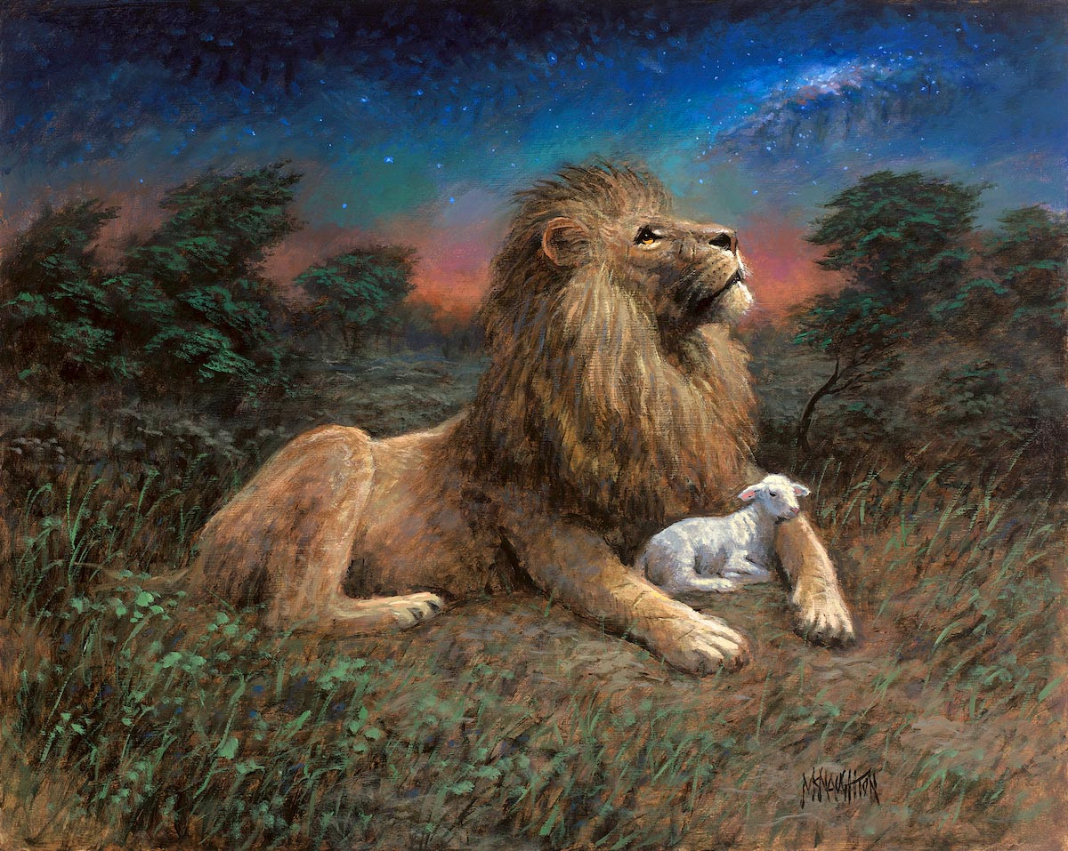 絵画 LIONSAN Lion and the Lamb - 24X30 Giclee Canvas, SN 100 - McNaughton Fine Art