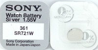 Sony 361 (SR721W) 1.55v Silver Oxide (0%Hg) Mercury Free Watch Battery - Made in Japan
