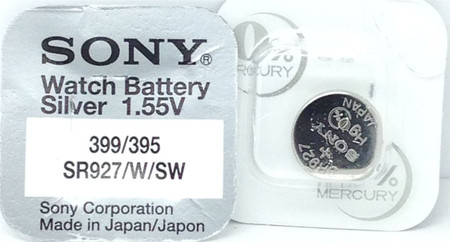 Sony 395/399 (SR927SW/SR927W) 1.55v Silver Oxide (0%Hg) Mercury Free Watch  Battery - Made in Japan