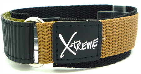 X-Treme 20mm Tough Secure Hook & Loop Nylon Watch Band Strap Gents Men's with Ring End - Khaki