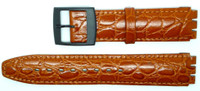 Condor 17mm (20mm) Sized Genuine Leather Croco Grain Replacement Strap for Swatch® Watch - Tan