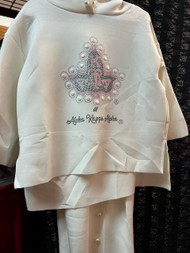WHITE PEARL SUIT WITH 20 PEARLS OR CHOOS ANOTHER LOGO OR GET IT PLAIN (NO LOGO)