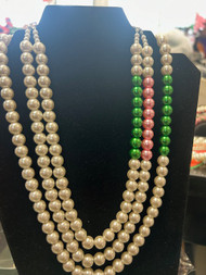 3 STRAND PINK AND GREEN NECKLACE